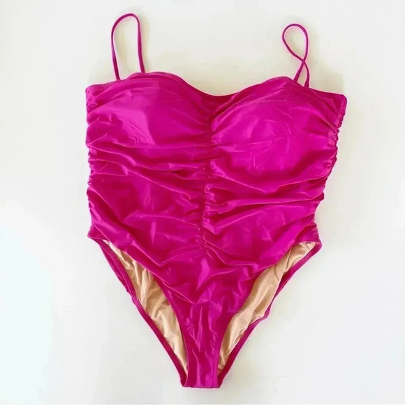 J Crew Plus Ruched sweetheart one piece Swimsuit Radiant Fuchsia Size 24 NWT - Picture 4 of 7